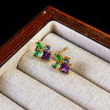 Electroplated Stud Earrings Square Color Zircon Fashion Women