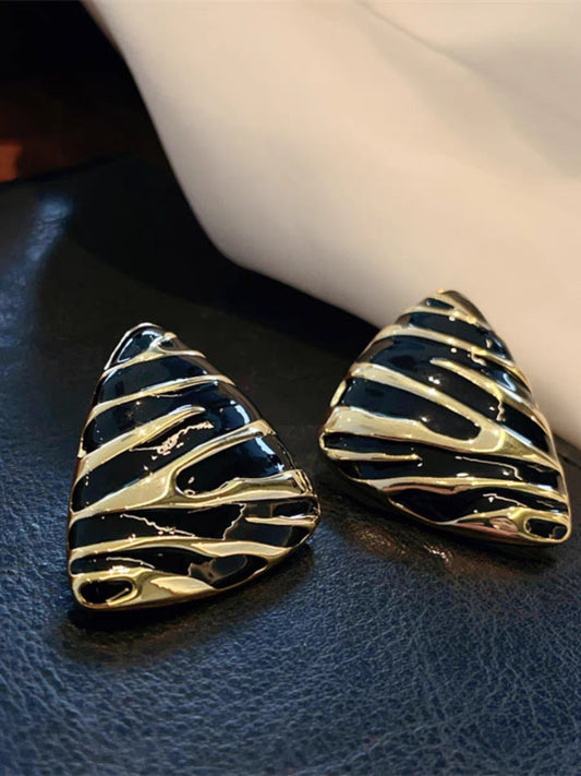 Retro Zebra Pattern Triangle Silver Stud Earrings