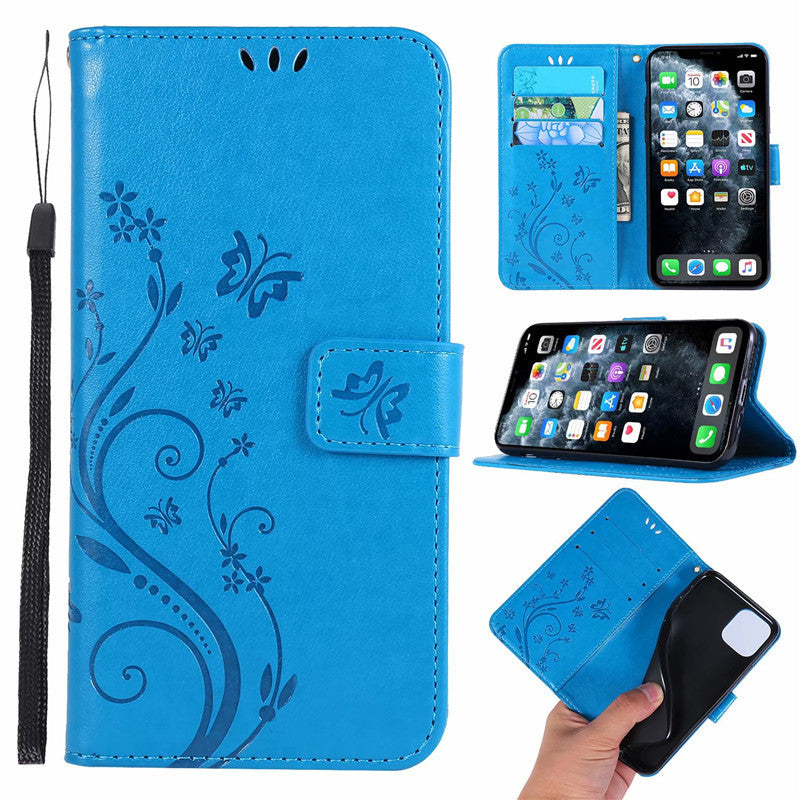 Butterfly Embossed Protective Leather Case Flip Cover Phone Case