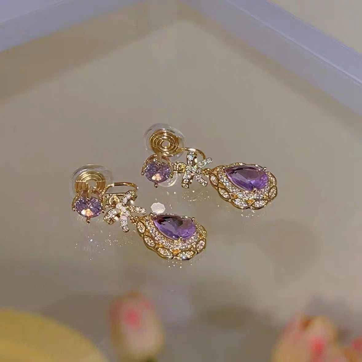 Fantasy Amethyst Bowknot Sterling Silver Stud Earrings For Women